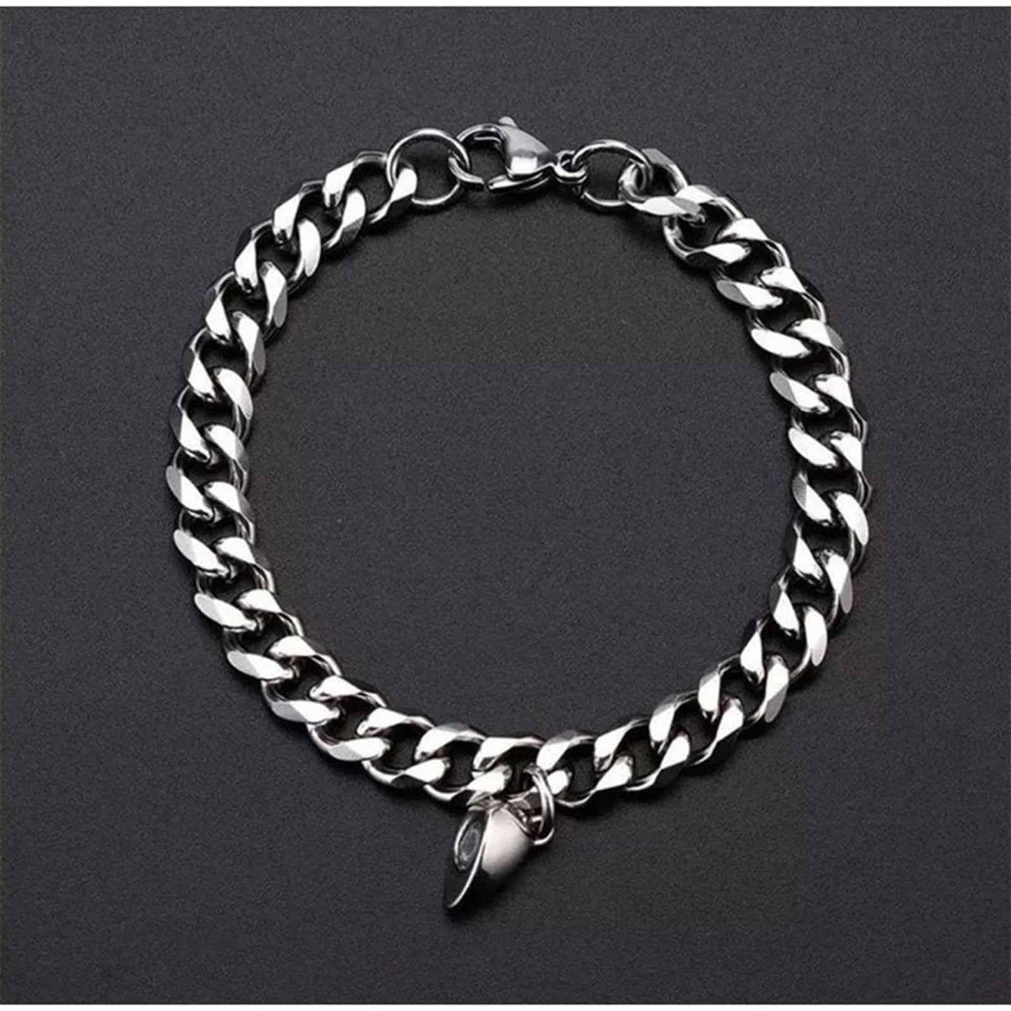 Silver Heart Magnetic Couple Chain Bracelet