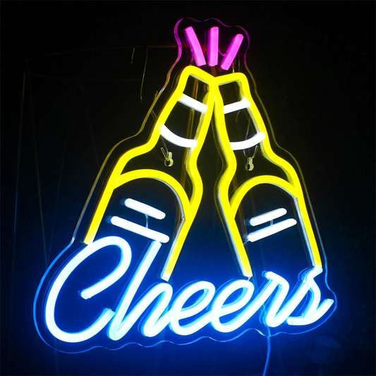 BEER BOTTLES CHEERS- Neon Sign 18 by 18 Inches
