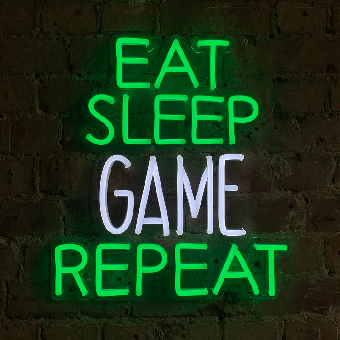 EAT-SLEEP-GAME-REPEAT Neon Sign 18 by 24 inches