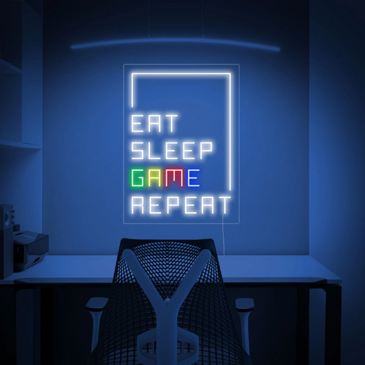EAT-SLEEP-GAME-Repeat- Neon Sign 36 by 24 Inches