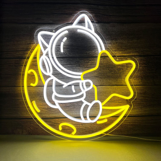 ASTRONAUT WITH STAR AND MOON- Neon Sign