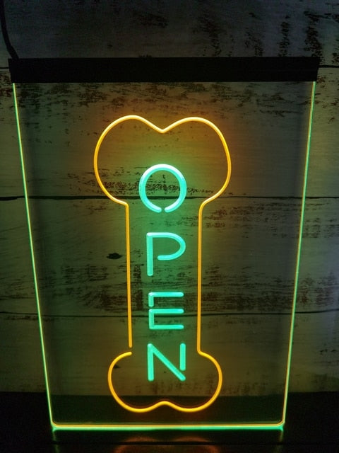 OPEN in BONE- Neon Sign for Pet Shops 12 by 24 Inches Size