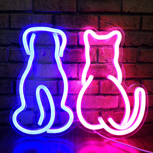 DOG and CAT- Neon Sign 24 by 24 Inches