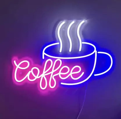 COFFEE and CUP- Neon Sign 12 by 24 Inches
